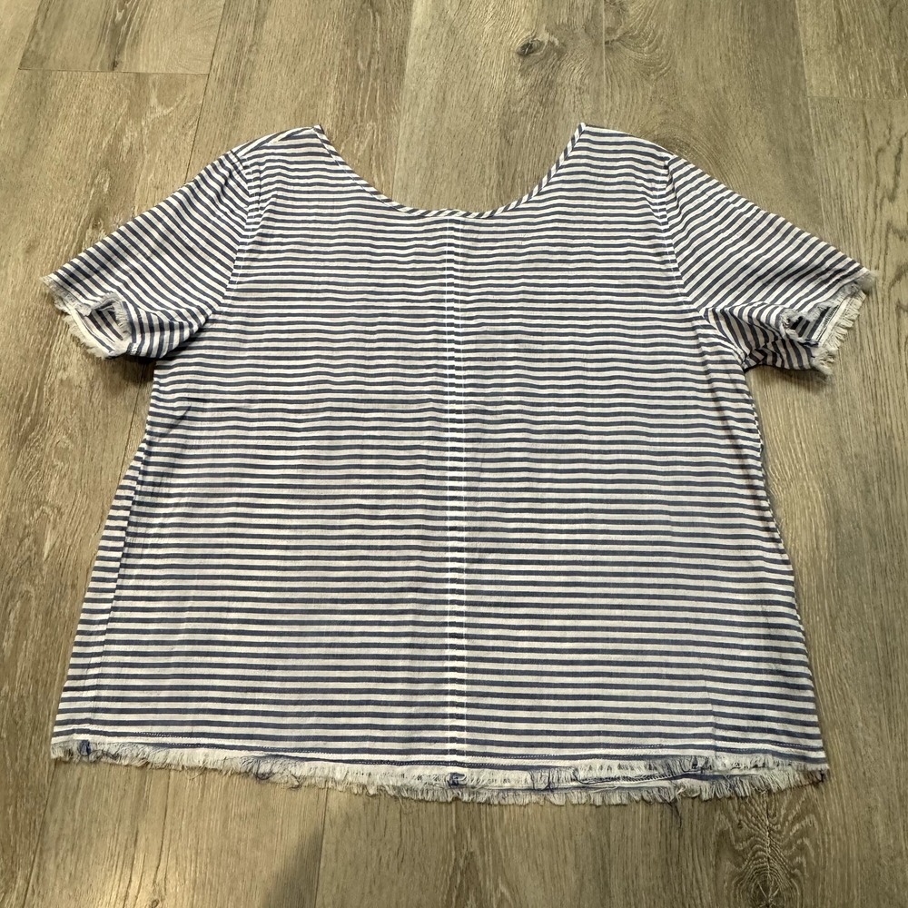 SUSINA Women's Striped Short Sleeve Cotton Blouse Blue Size Medium M